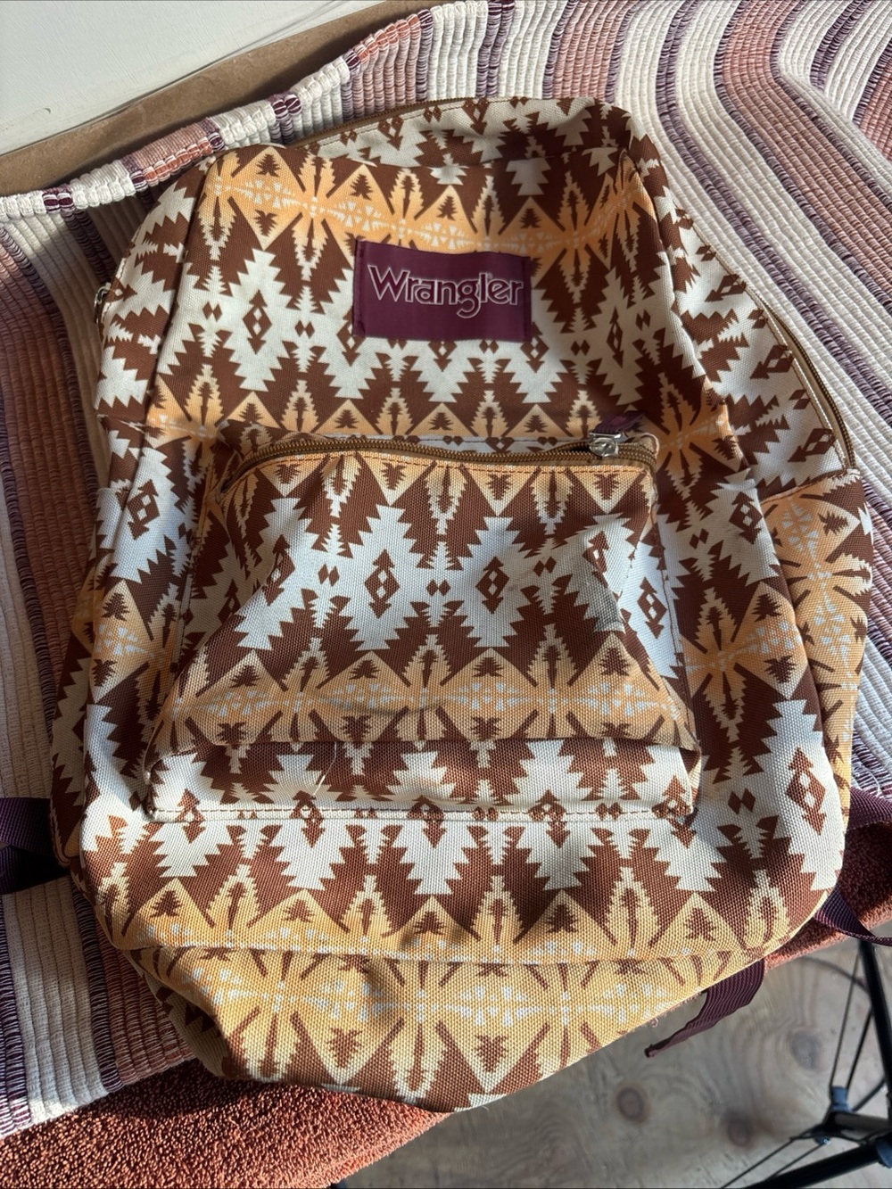 Wrangler Aztec Print Backpack in Brown, Cream & Tan